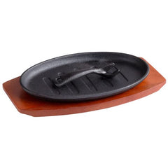 TrueCraftware ? 12 1/2" x 7" x 1/2", 3 Piece Set- Oval Pork Board/ Cast Iron Sizzle Platter Set