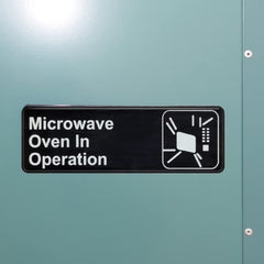TrueCraftware ? Set of 2- Microwave Oven In Operation Sign 9" x 3" with Easy Peel Self-Adhesive White on Black Color- Signs for Office Business Kitchen Restroom Waterproof Long-Lasting Self Adhesive for Indoor/Outdoor