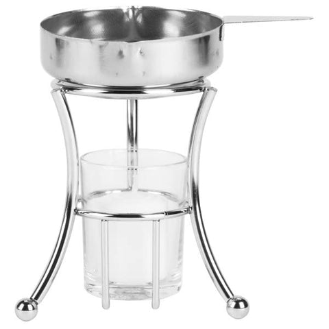 TrueCraftware ? Commercial Grade Butter Warmer 3 Piece Set, Stainless Steel Warmer Pan with chrome Iron Plated wire stand and glass holder, Warmer Pan