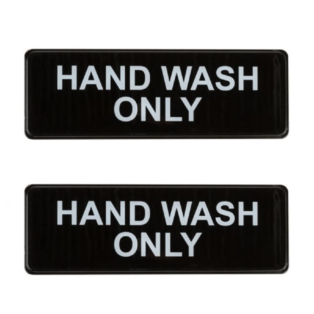 TrueCraftware ? Set of 2- Hand Wash Only Sign 9" x 3" with Easy Peel Self-Adhesive White on Black Color- Signs for Office Business Kitchen Restroom Waterproof Long-Lasting Self Adhesive for Indoor/Outdoor
