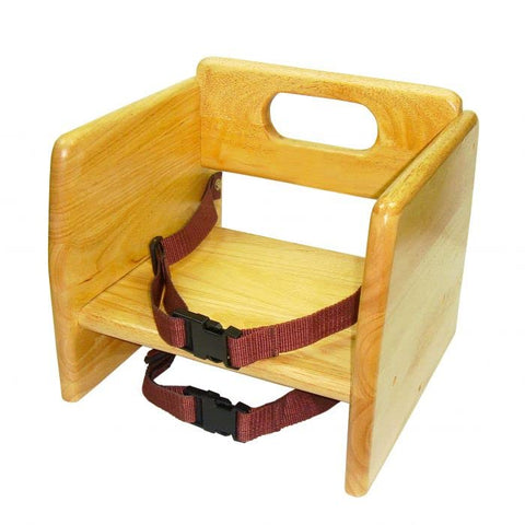 TrueCraftware ? Children Booster Seat, Natural Wood Finished, Rubber Wood with Harness Straps, Seat Back Support Maximum 17