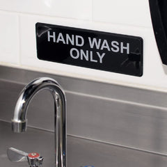 TrueCraftware ? Set of 2- Hand Wash Only Sign 9" x 3" with Easy Peel Self-Adhesive White on Black Color- Signs for Office Business Kitchen Restroom Waterproof Long-Lasting Self Adhesive for Indoor/Outdoor