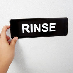 TrueCraftware ? Set of 2- Rinse Sign 9" x 3" with Easy Peel Self-Adhesive White on Black Color- Signs for Office Business Kitchen Restroom Waterproof Long-Lasting Self Adhesive for Indoor/Outdoor