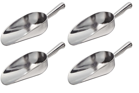 Set of 4 - TrueCraftware - 12 oz Cast Aluminium Bar Ice Scoopers with Round Bottom - 12 Ounce Utility Scoops