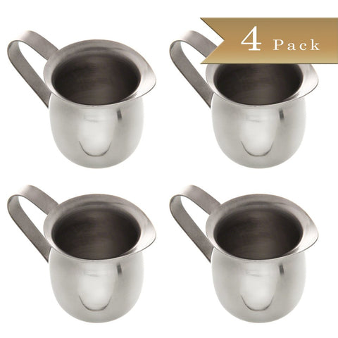 TrueCraftware (Set of 4) 3 Oz Stainless Steel Brewing Pitchers - Espresso and Cream Bell Pitchers