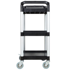 TrueCraftware ?3-Tier Plastic Utility Bus Cart with Locking Casters, 33-1/2" x 16-1/8" x 37", Black Color