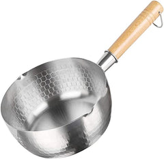 TrueCraftware ? 8-5/8" X 3" Aluminum Snow Flat Pan/Saucepan, Traditional Japanese Saucepan with Wood Handle. Great for Ramen, Tempura, Milk, etc.