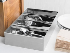 TrueCraftware ? Four Compartment Stainless Steel Cutlery Box, Flatware Organizer, Cutlery Bin