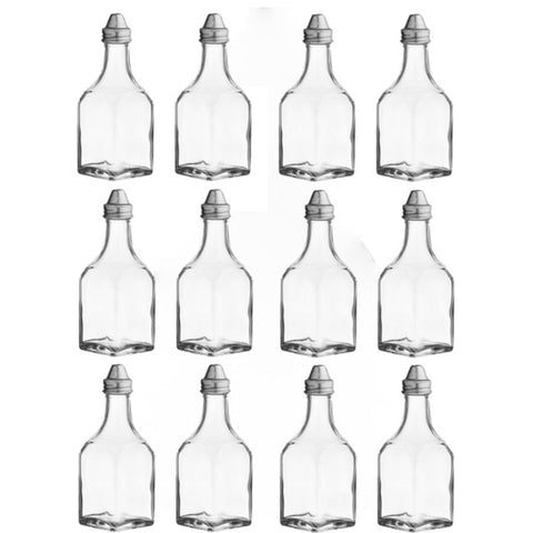 TrueCraftware ?Set of 12 - Stainless Steel 6 oz. Oil & Vinegar Cruet -Olive Oil Cruet Glass Olive Oil Bottle Glass Bottle Dispenser for Kitchen and Restaurants