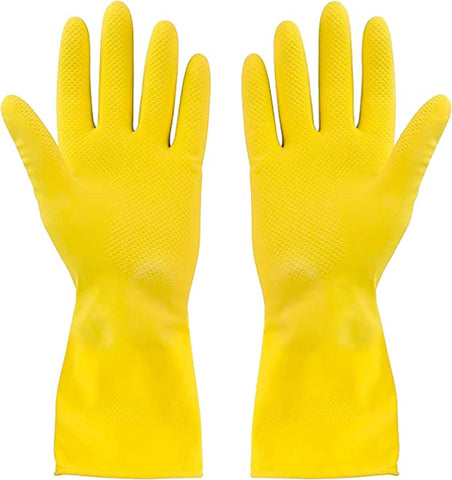 TrueCraftware ? Set of 12, 6 Pairs - Heavy-Duty Gloves, Dishwashing/Household Gloves, Yellow Color, Latex, Washable, 8 1/2