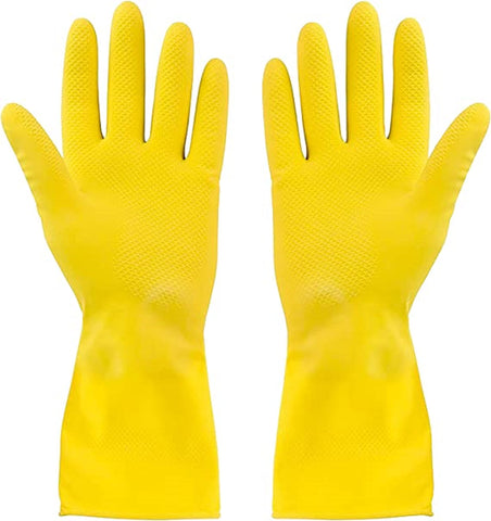 TrueCraftware ? Set of 12, 6 Pairs - Heavy-Duty Gloves, Dishwashing/Household Gloves, Yellow Color, Latex, Washable, 9 1/2