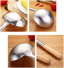 TrueCraftware ?8 oz. Stainless Steel Wok Ladle with Wooden Handle, 13-1/2" Length Handle, Cooking Ladle Spoon Wok Tool with Long Wooden Handle